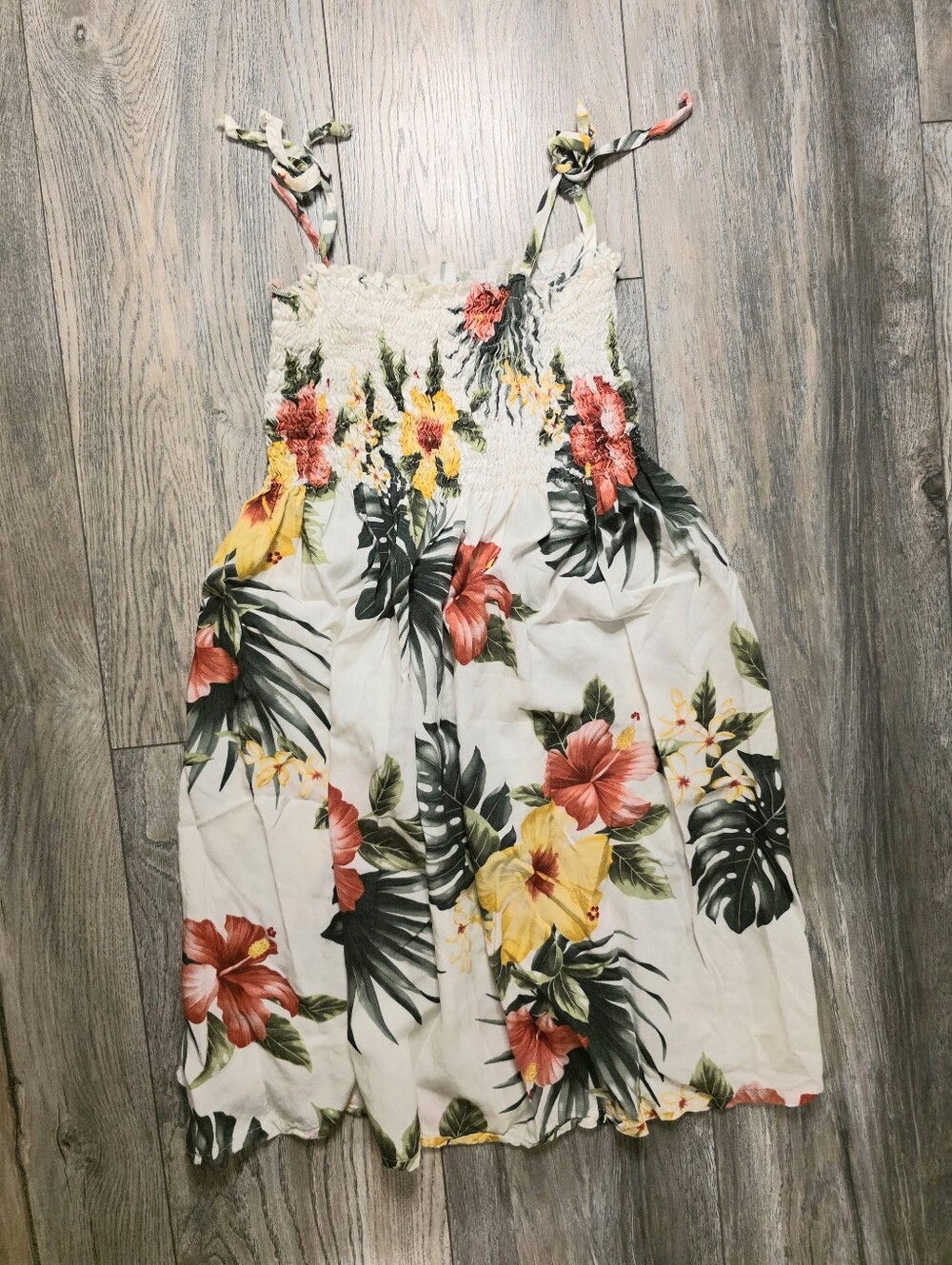 🌴RJC MADE IN HAWAII-Floral Tie-Shoulder Sundress in White with Tropical Print